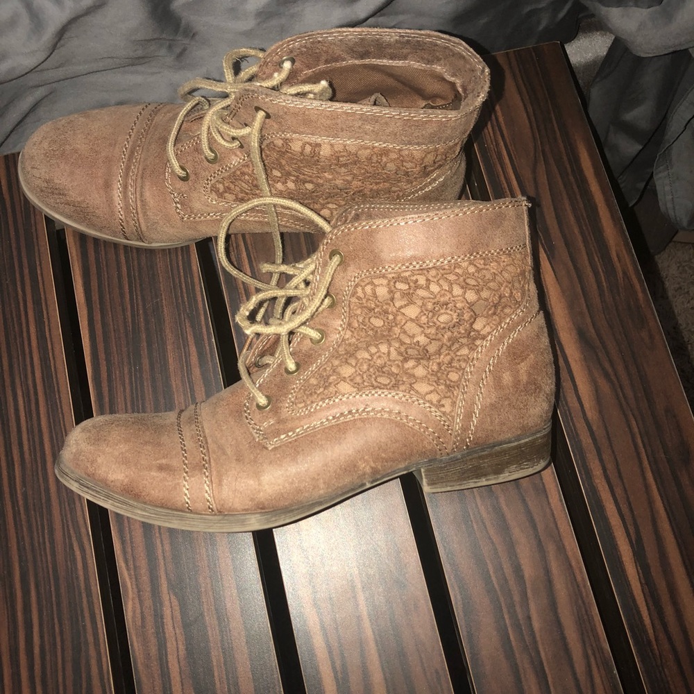 Brown booties with lace insert!